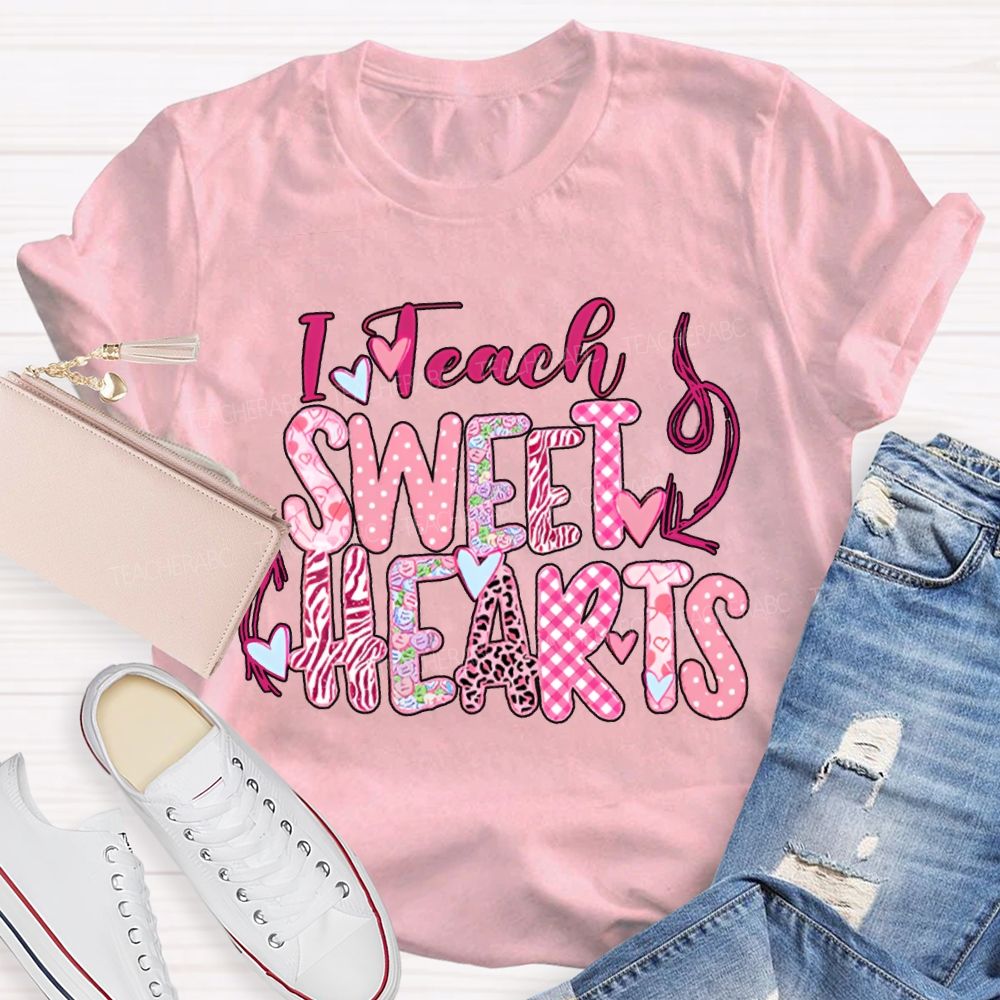 I Teach Sweet Hearts Colorful Heart Font T-shirt