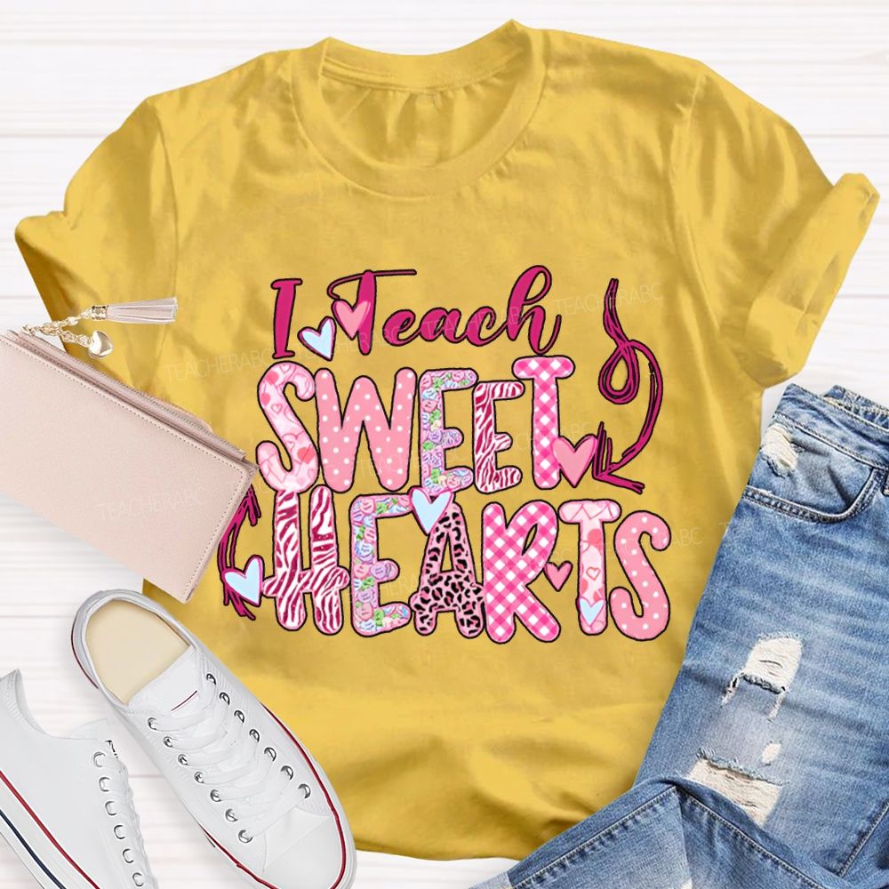 I Teach Sweet Hearts Colorful Heart Font T-shirt