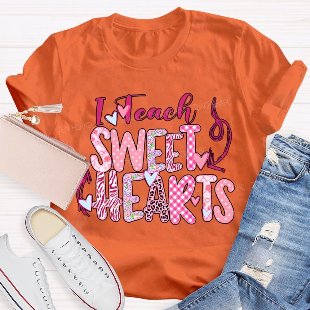 I Teach Sweet Hearts Colorful Heart Font T-shirt