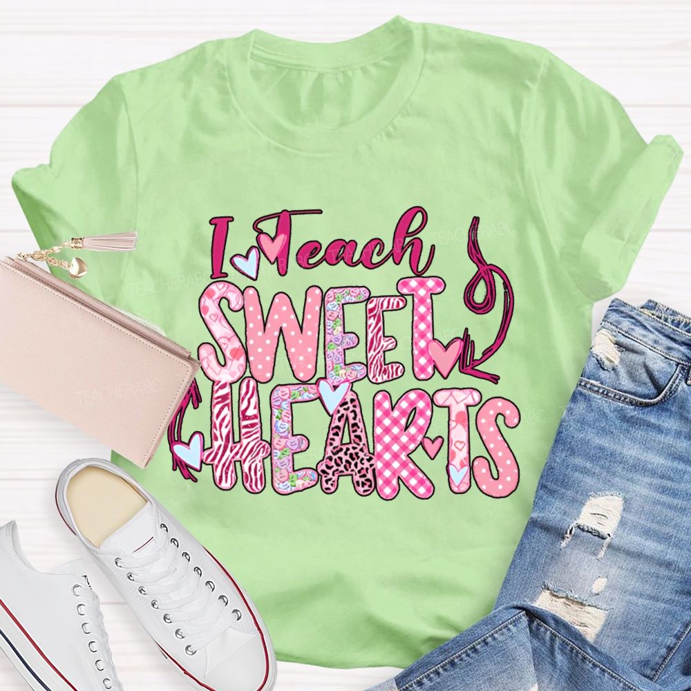 I Teach Sweet Hearts Colorful Heart Font T-shirt
