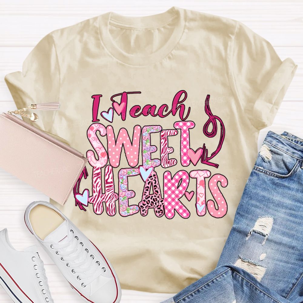 I Teach Sweet Hearts Colorful Heart Font T-shirt