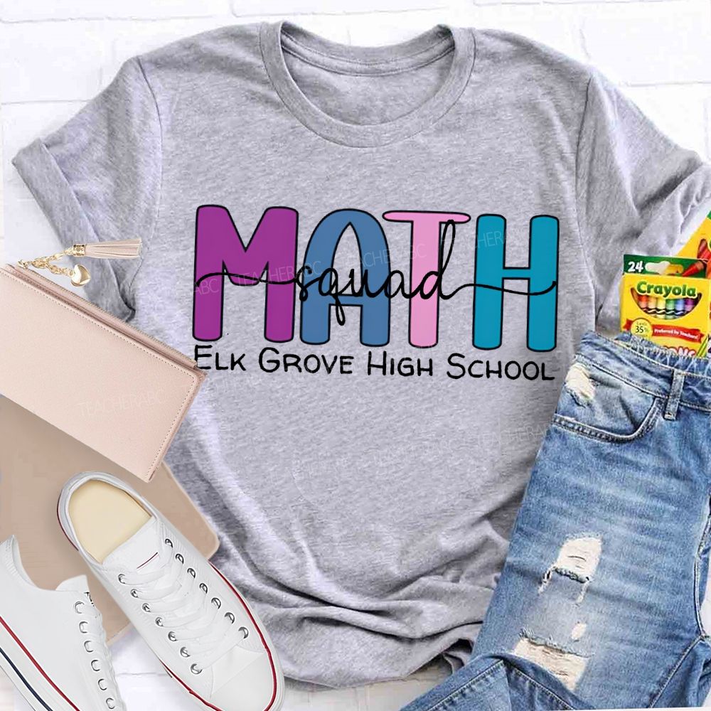 Personalized School Name Math Squad Colored Fonts T-shirt