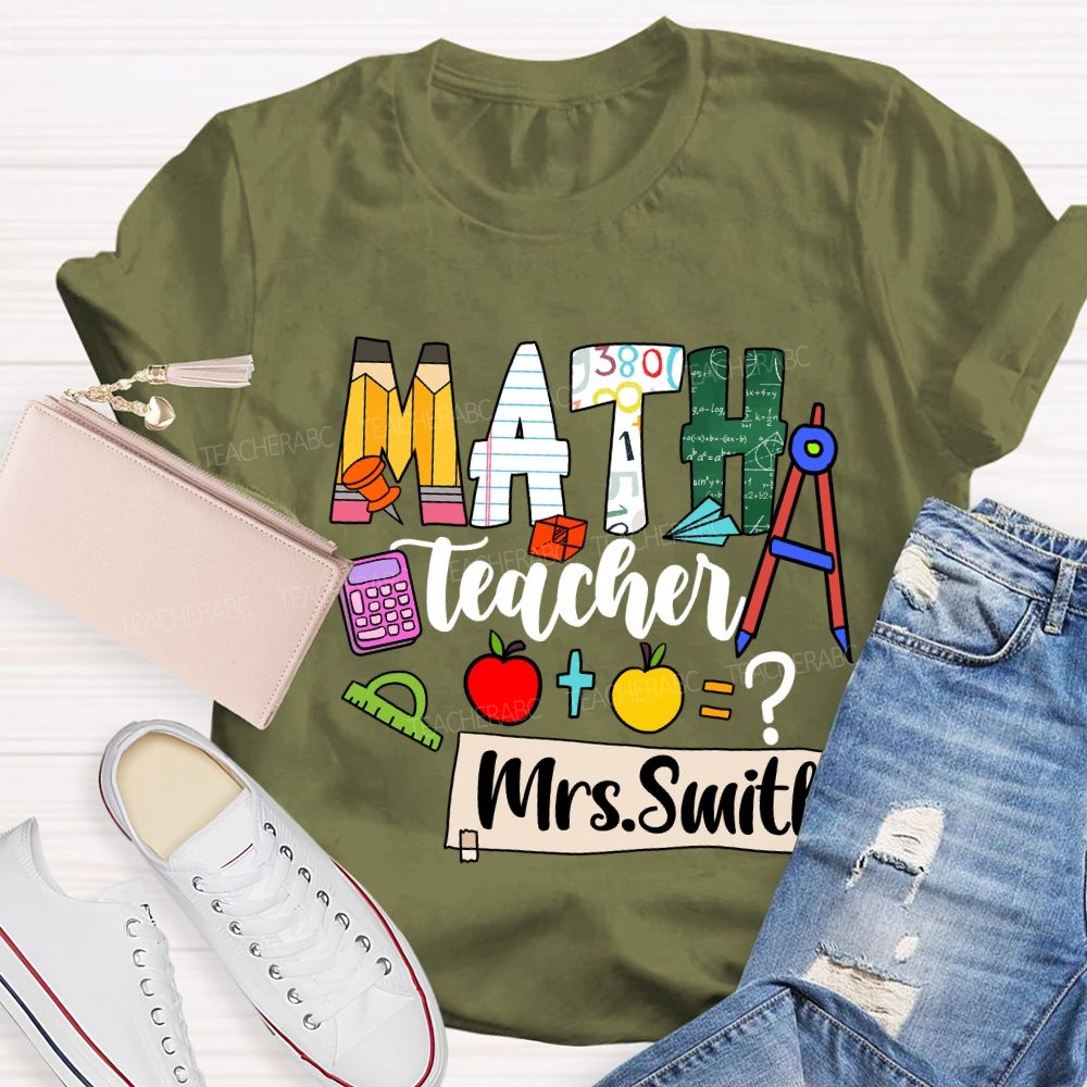 Personalized Math Teacher Name Mathematical Symbols T-Shirt