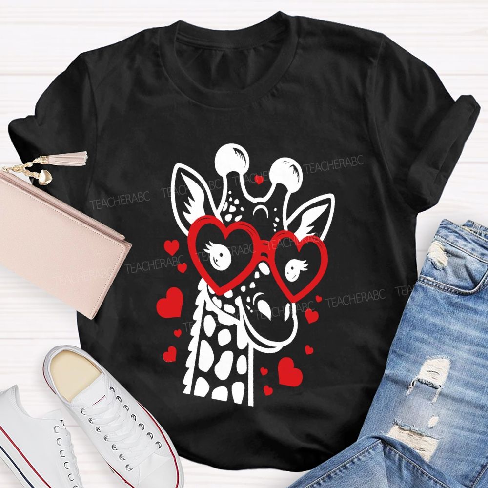 Valentine's Day Love Giraffe Teacher T-Shirt