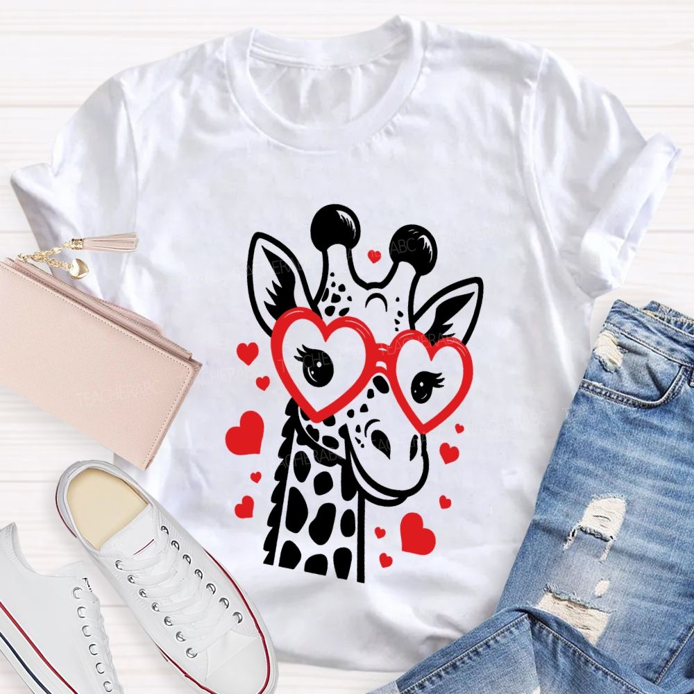 Valentine's Day Love Giraffe Teacher T-Shirt