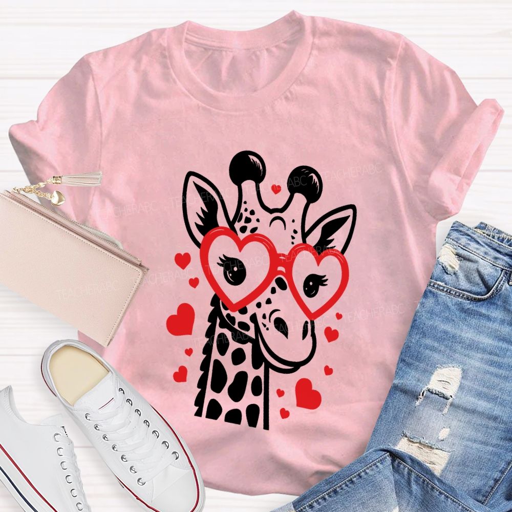 Valentine's Day Love Giraffe Teacher T-Shirt