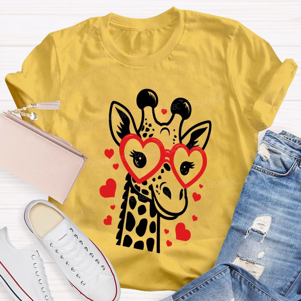 Valentine's Day Love Giraffe Teacher T-Shirt