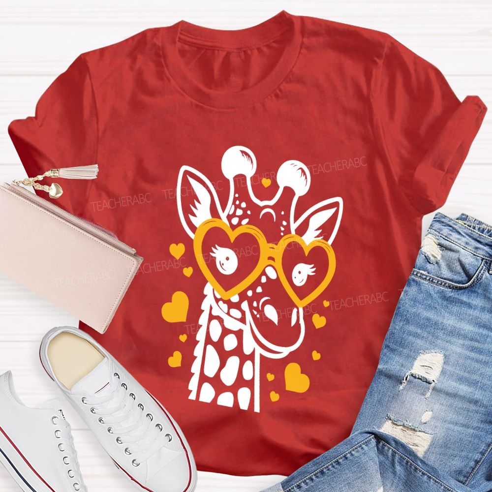 Valentine's Day Love Giraffe Teacher T-Shirt