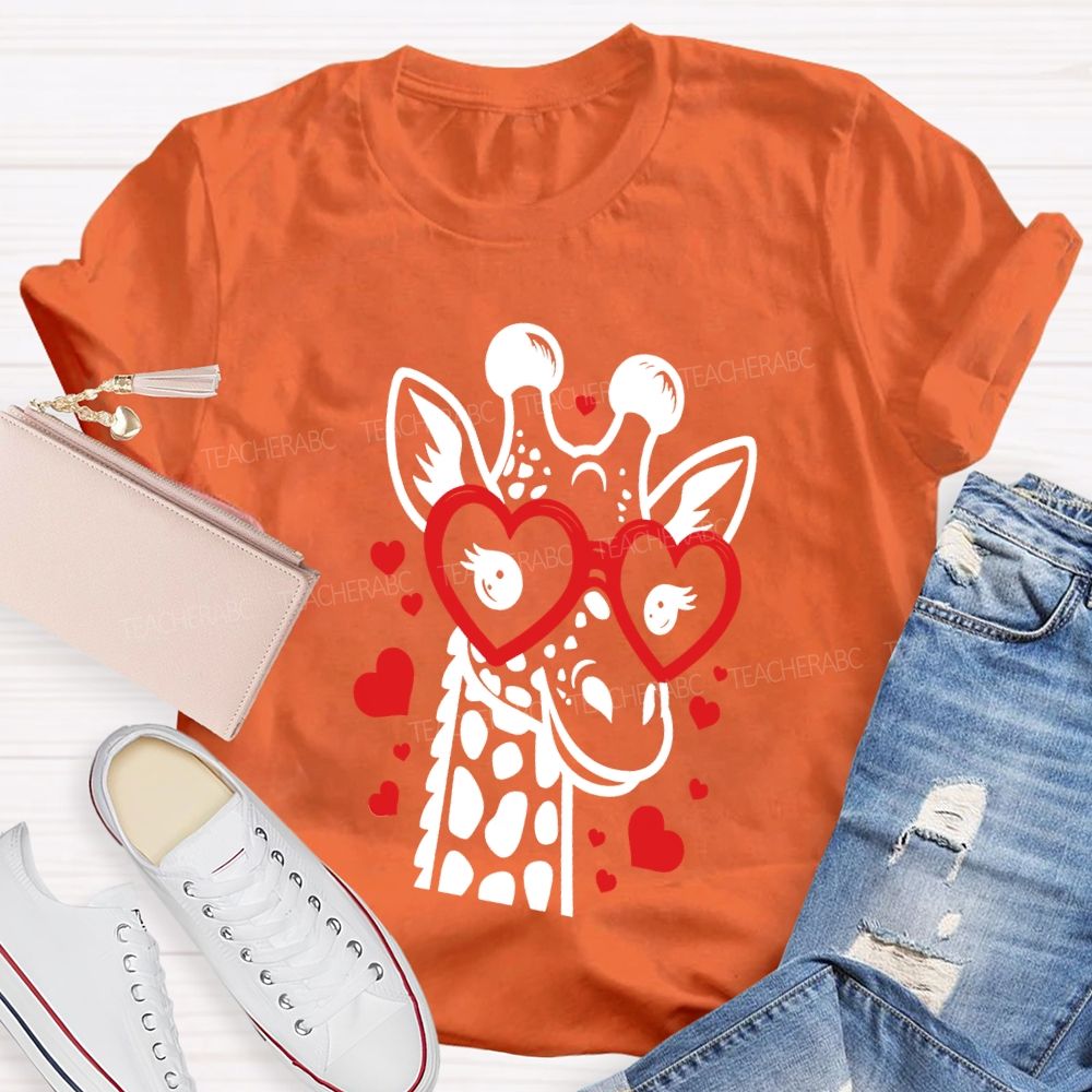 Valentine's Day Love Giraffe Teacher T-Shirt