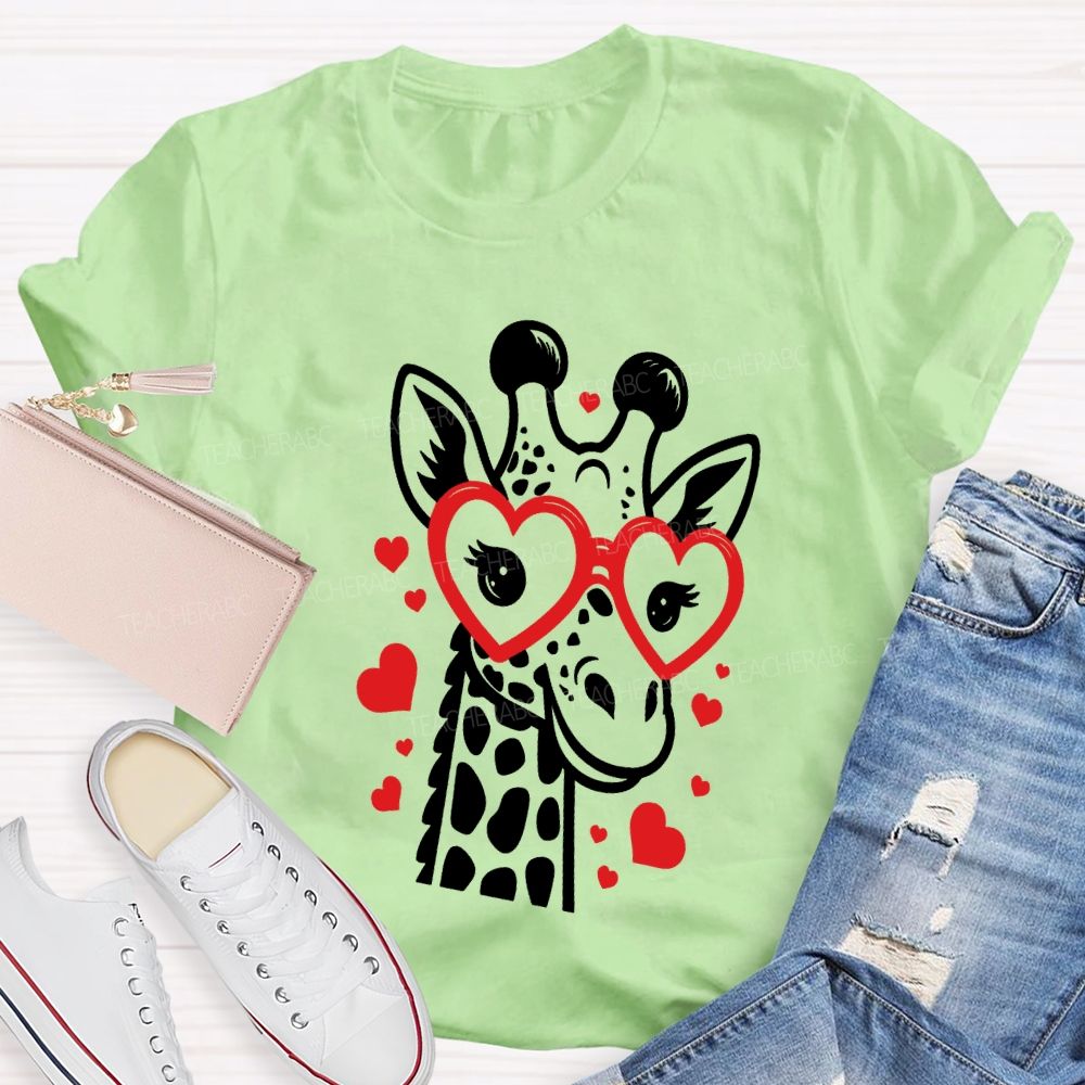 Valentine's Day Love Giraffe Teacher T-Shirt
