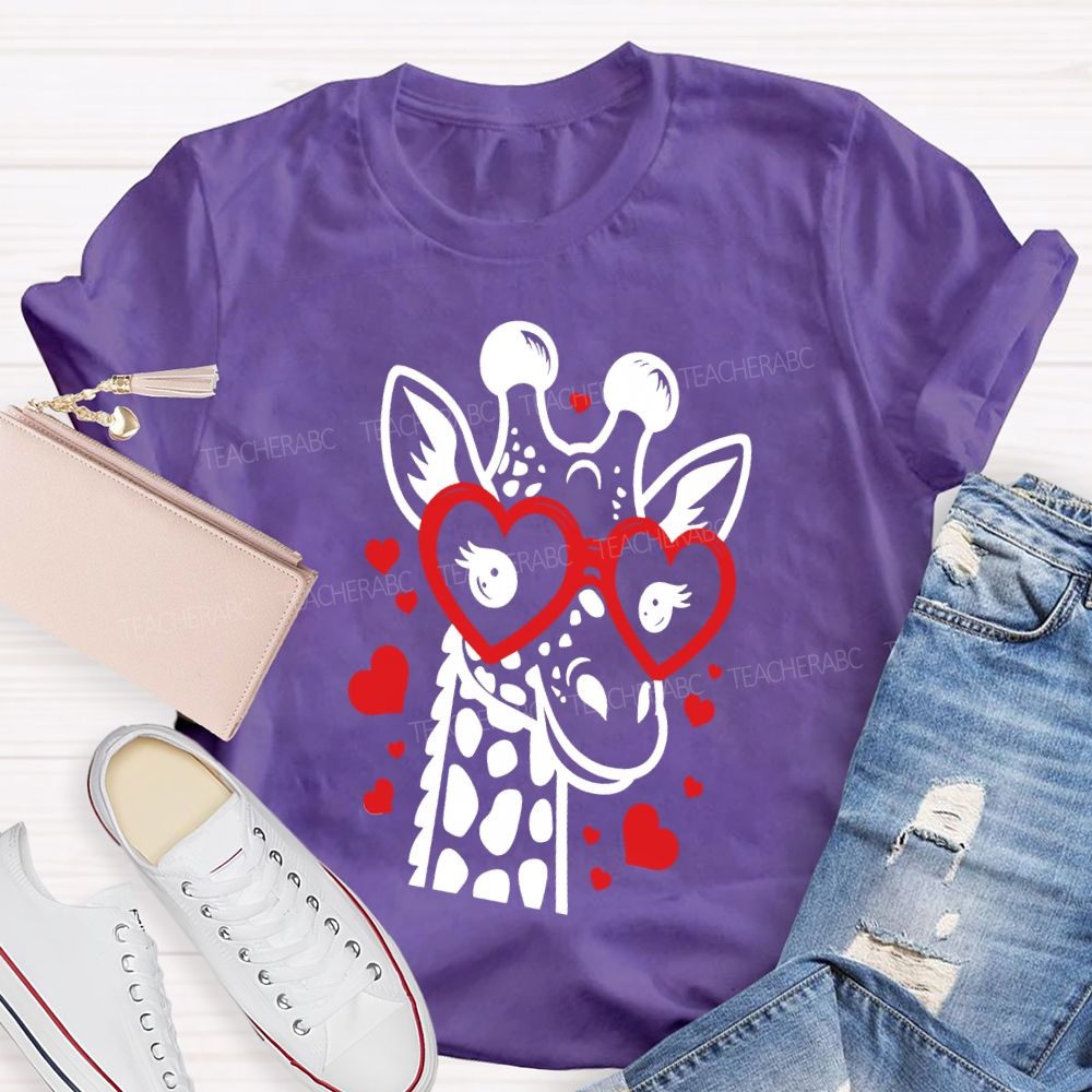 Valentine's Day Love Giraffe Teacher T-Shirt