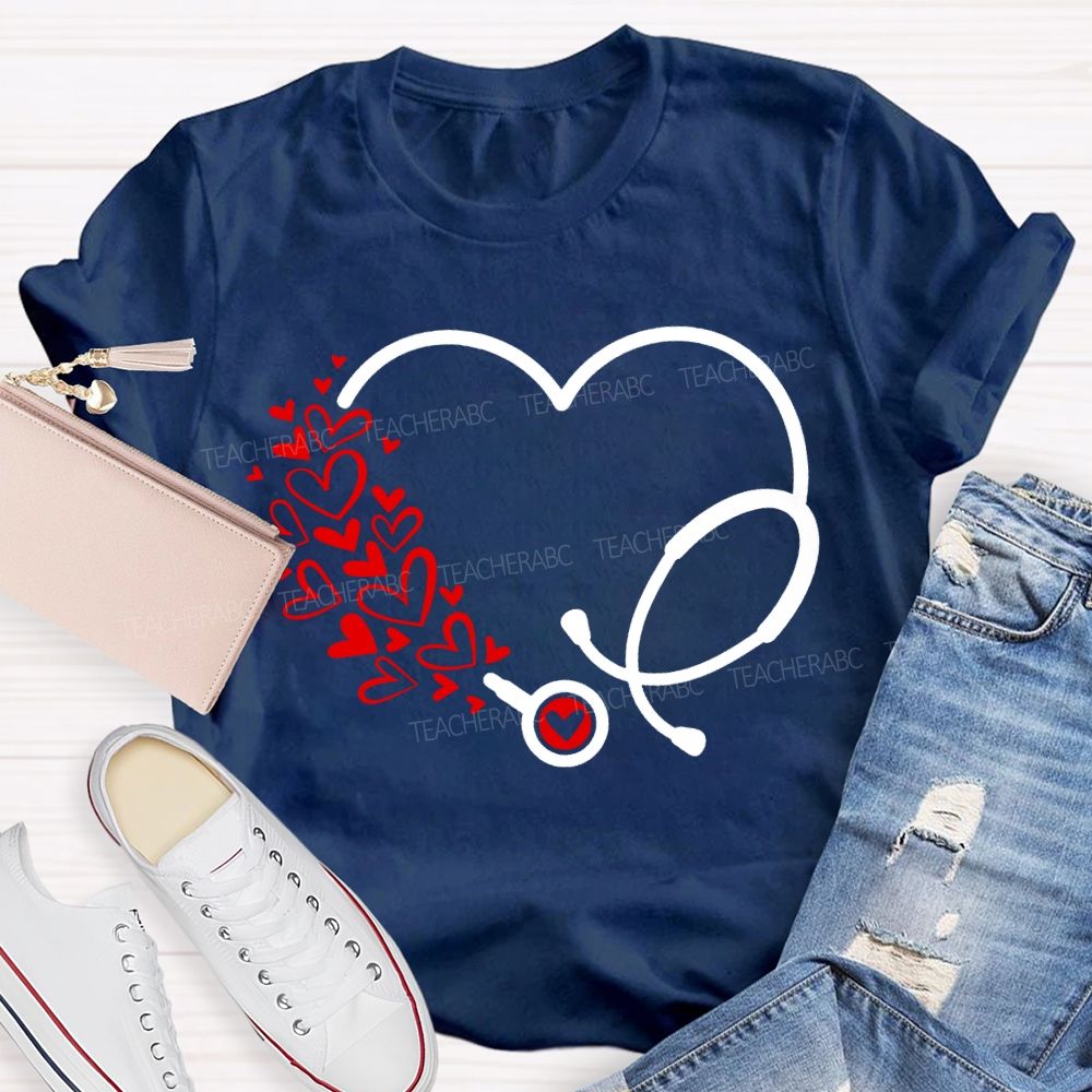 School Nurse Hearts And Stethoscopes T-shirt