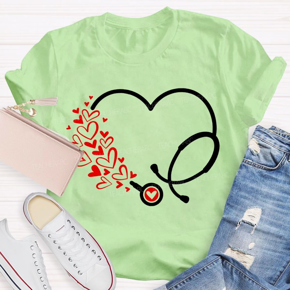 School Nurse Hearts And Stethoscopes T-shirt