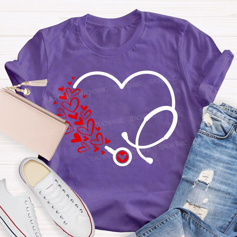 School Nurse Hearts And Stethoscopes T-shirt