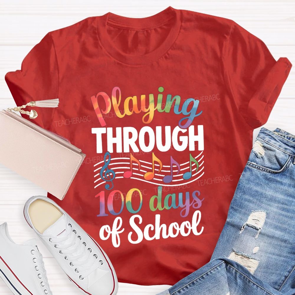Playing Through 100 Days Of School Color Gradient Font T-shirt