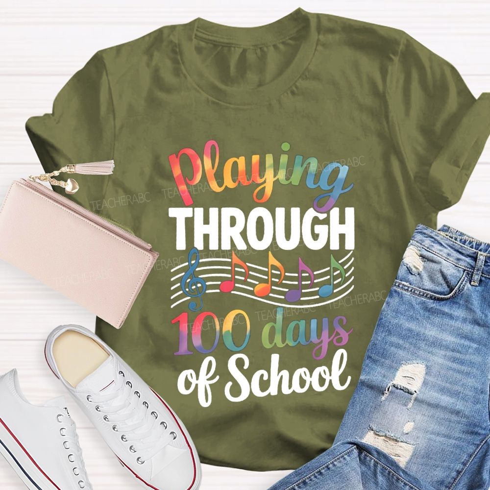 Playing Through 100 Days Of School Color Gradient Font T-shirt