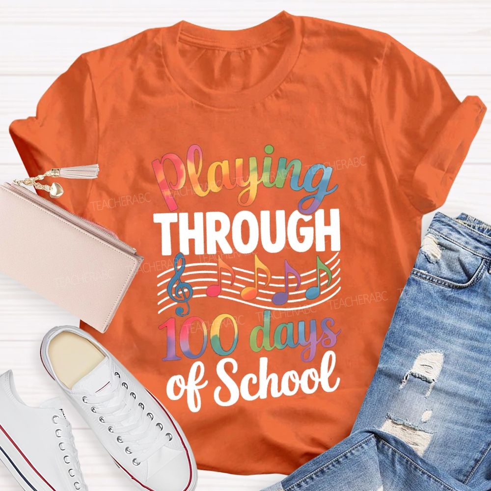 Playing Through 100 Days Of School Color Gradient Font T-shirt
