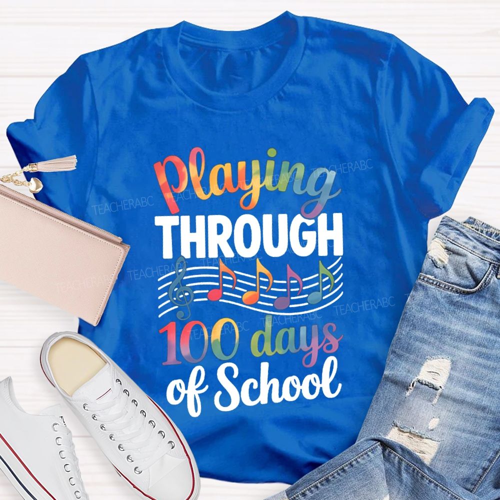 Playing Through 100 Days Of School Color Gradient Font T-shirt