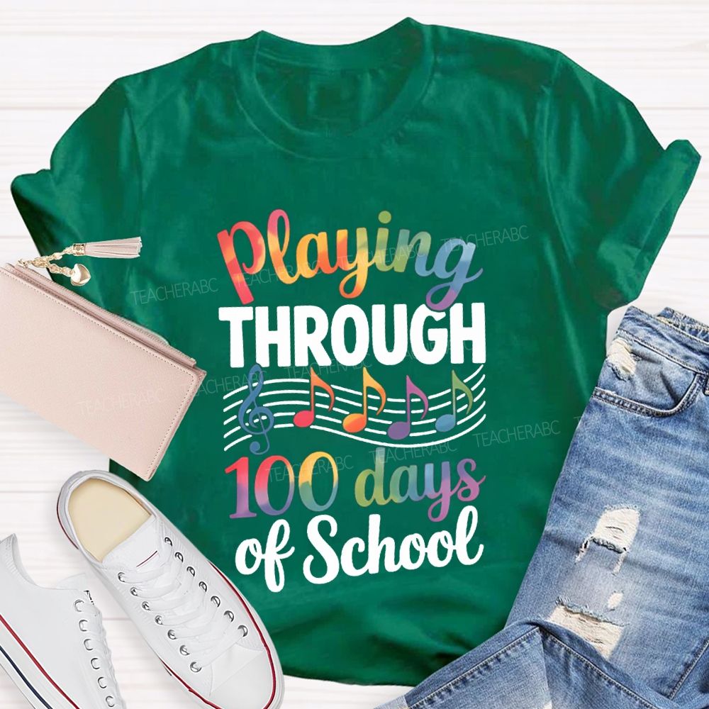 Playing Through 100 Days Of School Color Gradient Font T-shirt