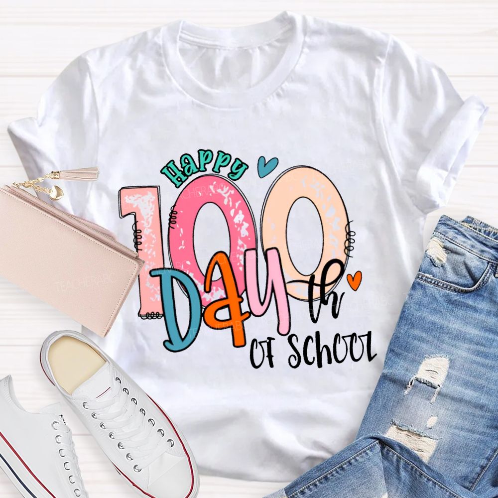 Happy 100th Day Of School Colored Fonts T-shirt