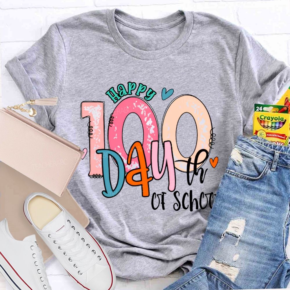 Happy 100th Day Of School Colored Fonts T-shirt