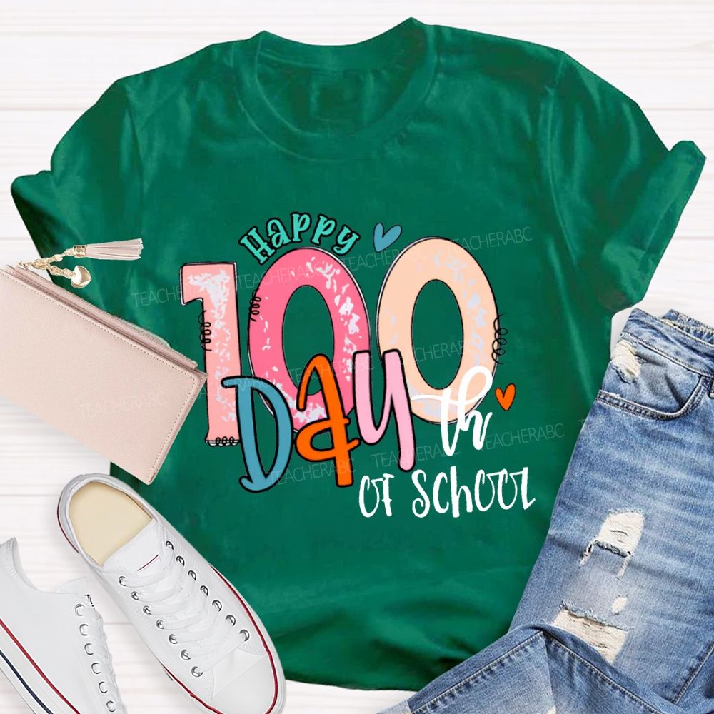 Happy 100th Day Of School Colored Fonts T-shirt