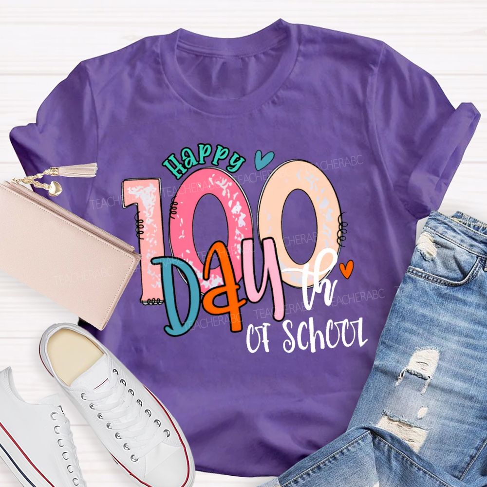 Happy 100th Day Of School Colored Fonts T-shirt