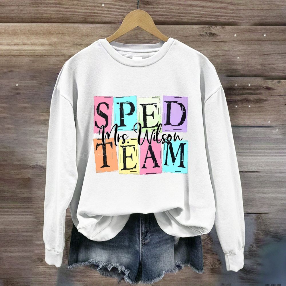 Personalized Name Sped Team Color Patchwork Print Sweatshirt