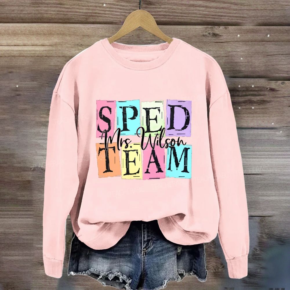 Personalized Name Sped Team Color Patchwork Print Sweatshirt