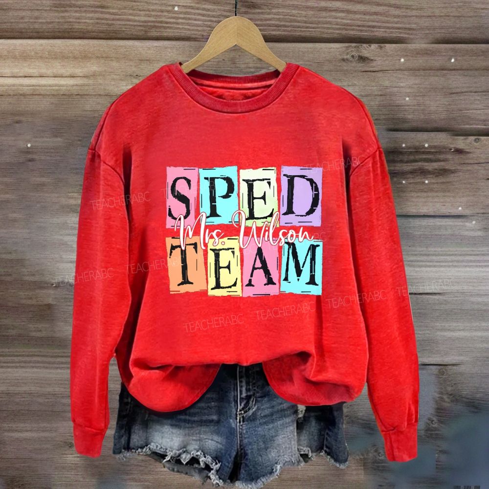 Personalized Name Sped Team Color Patchwork Print Sweatshirt