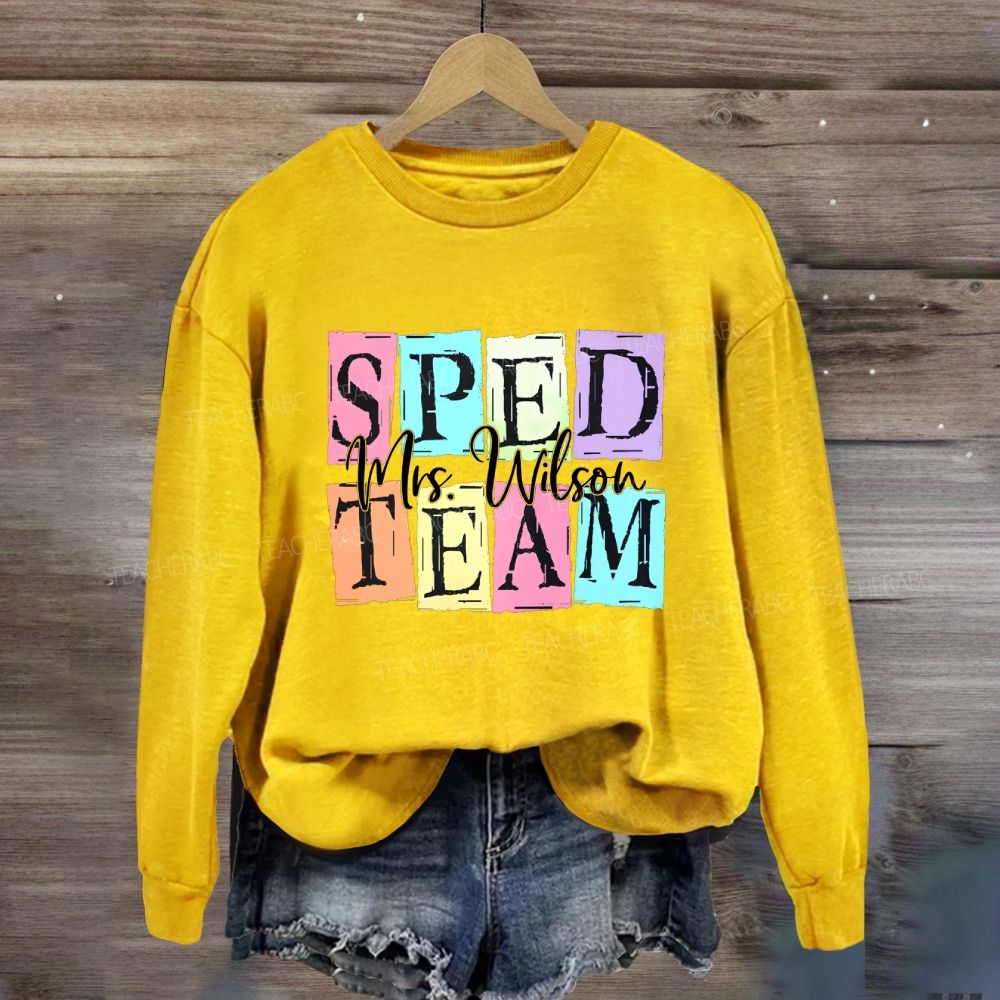 Personalized Name Sped Team Color Patchwork Print Sweatshirt