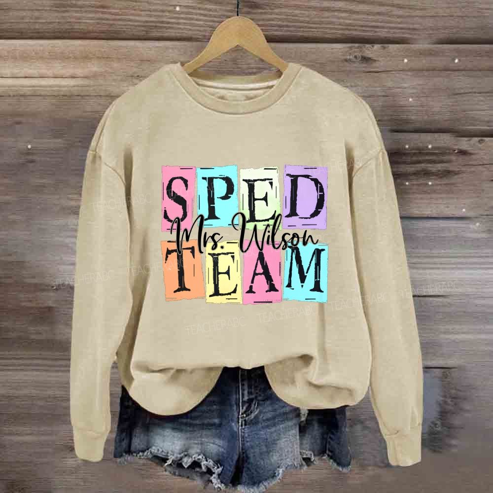 Personalized Name Sped Team Color Patchwork Print Sweatshirt