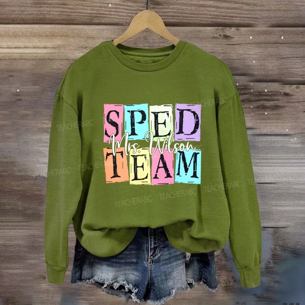 Personalized Name Sped Team Color Patchwork Print Sweatshirt