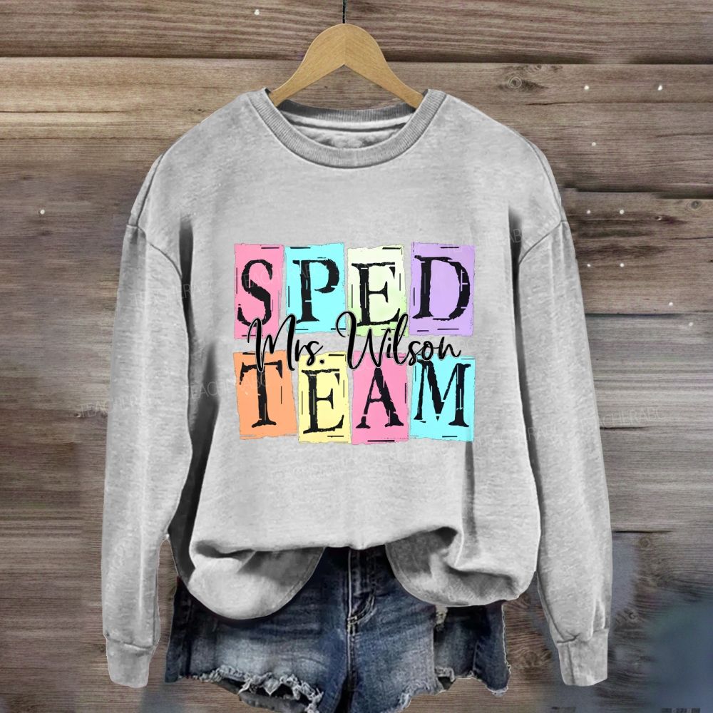 Personalized Name Sped Team Color Patchwork Print Sweatshirt