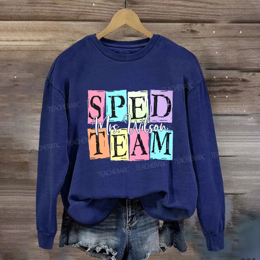 Personalized Name Sped Team Color Patchwork Print Sweatshirt