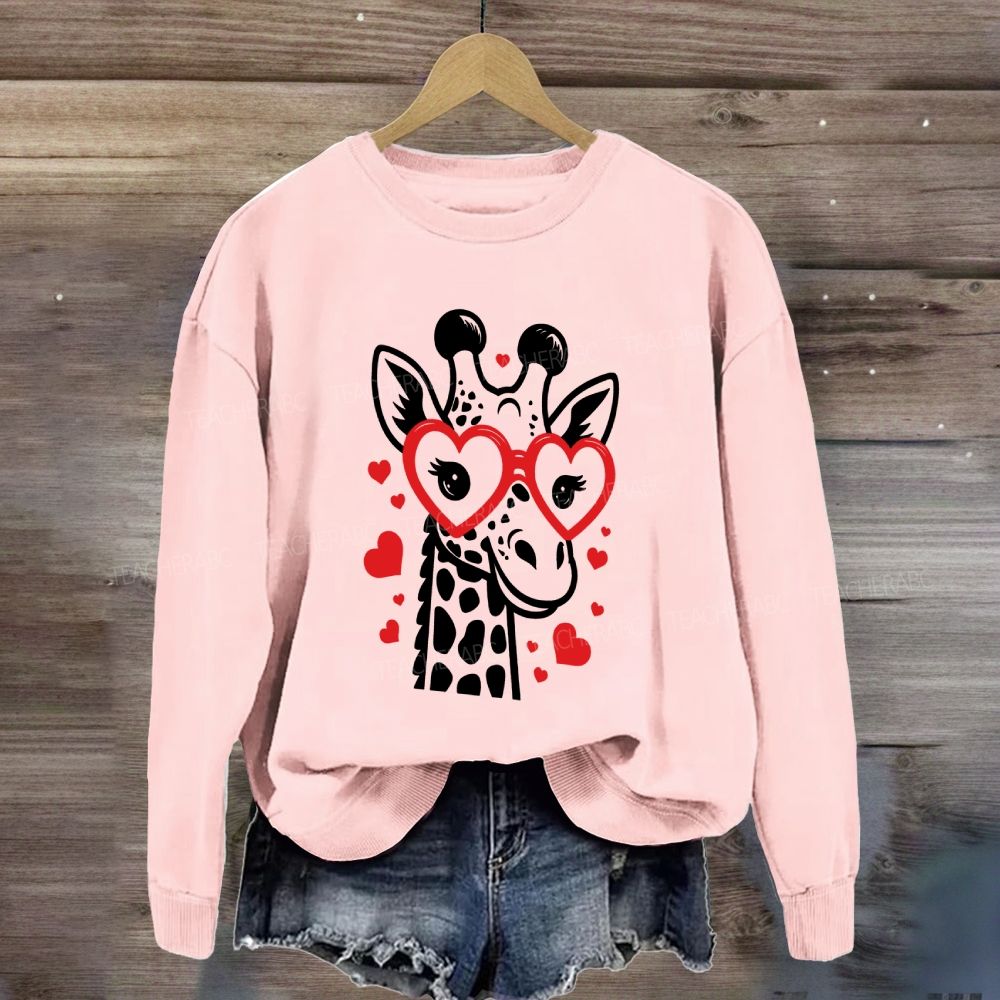 Valentine's Day Love Giraffe Teacher Sweatshirt