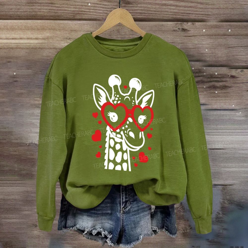 Valentine's Day Love Giraffe Teacher Sweatshirt