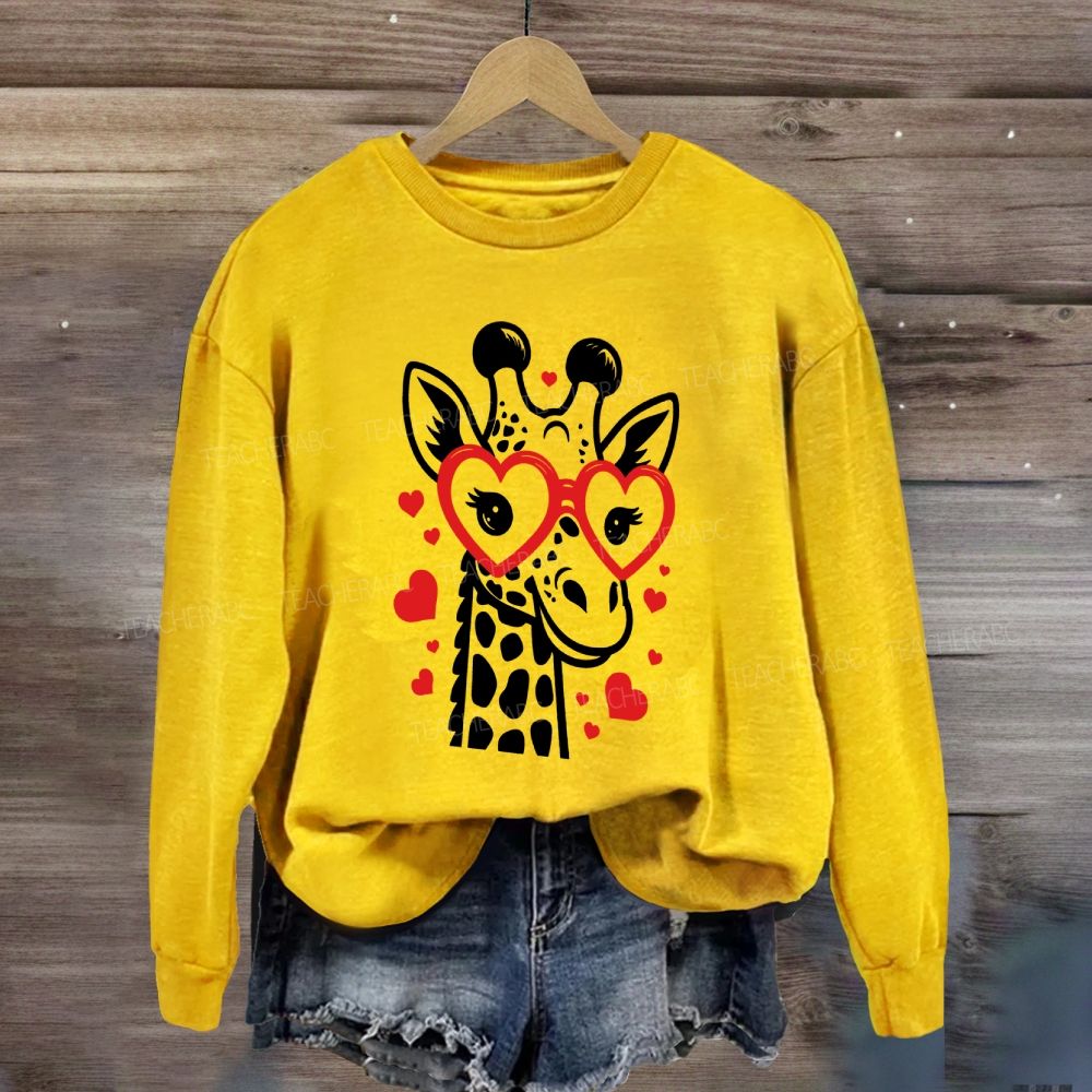 Valentine's Day Love Giraffe Teacher Sweatshirt