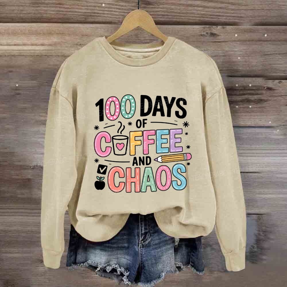 100 Days Of Coffee And Chaos Pink Heart Sweatshirt