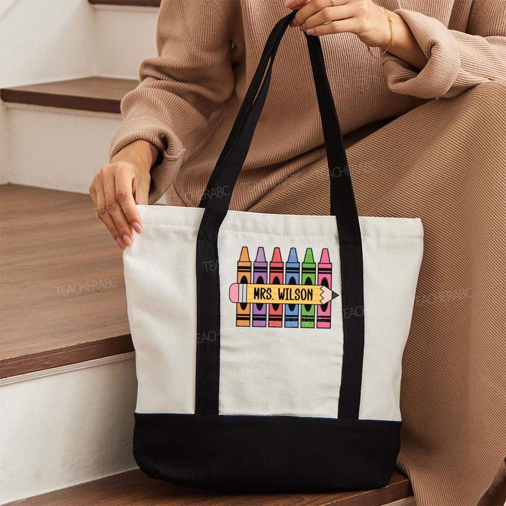 Personalized Name Colorful Pencil Color-blocked Canvas Bag