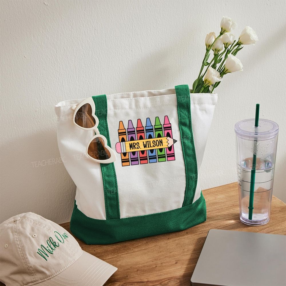 Personalized Name Colorful Pencil Color-blocked Canvas Bag