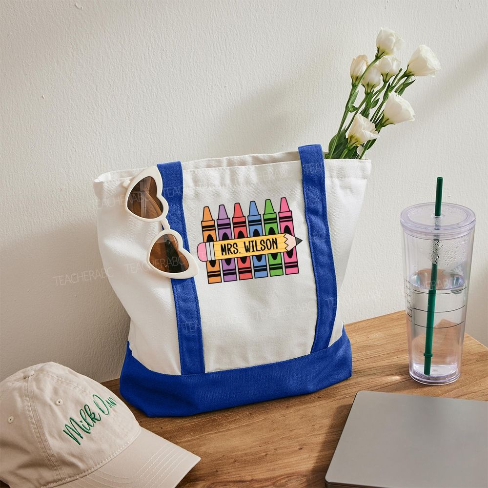 Personalized Name Colorful Pencil Color-blocked Canvas Bag