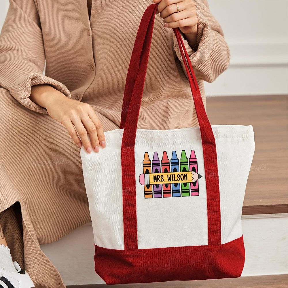 Personalized Name Colorful Pencil Color-blocked Canvas Bag