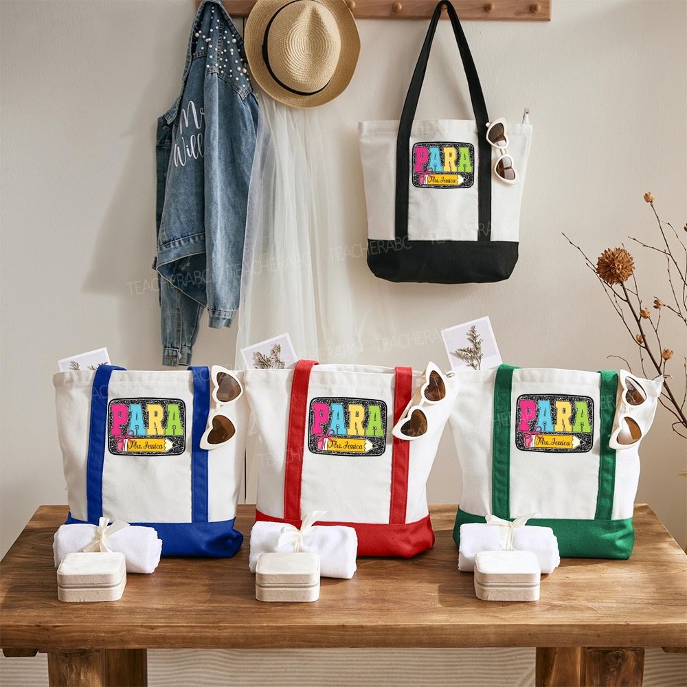Personalized Para Teacher Name Pencil Color-blocked Canvas Bag