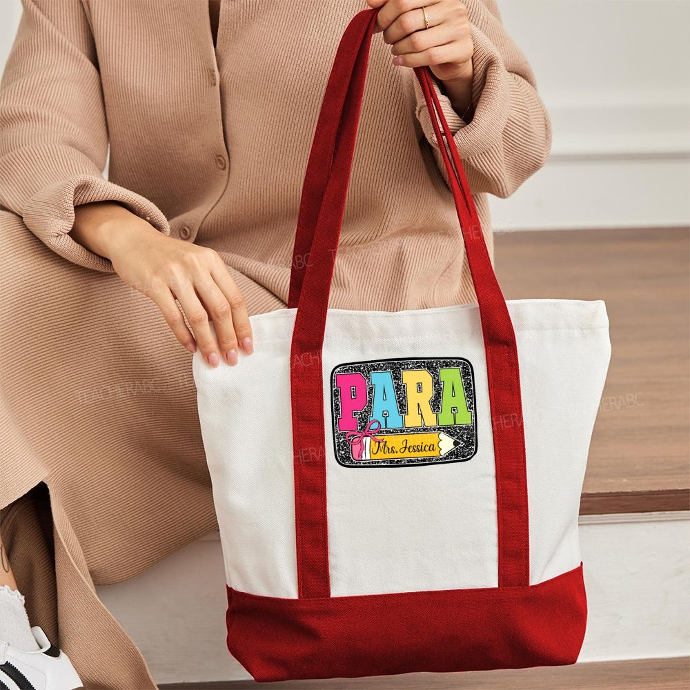 Personalized Para Teacher Name Pencil Color-blocked Canvas Bag