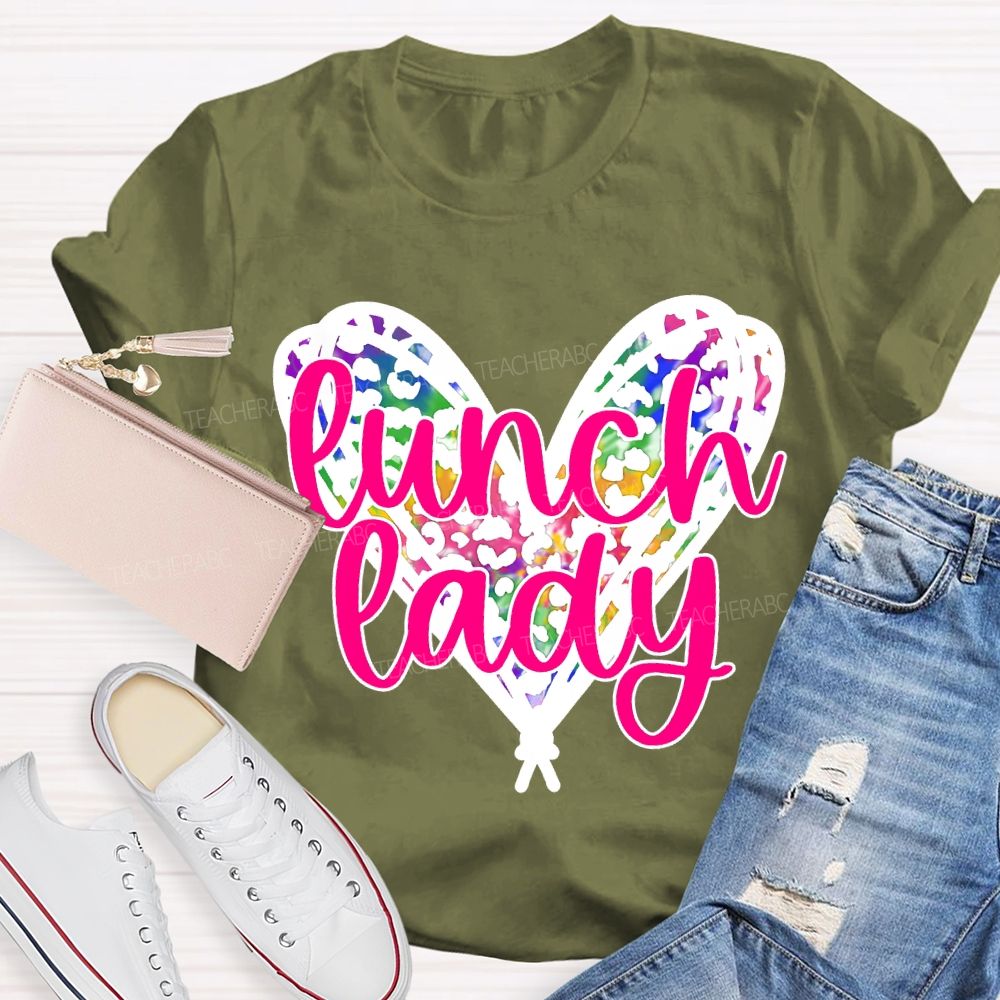 Lunch Lady Colorful Polka Dot Heart Print T-shirt