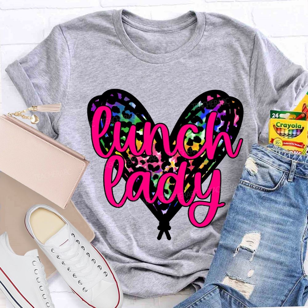 Lunch Lady Colorful Polka Dot Heart Print T-shirt