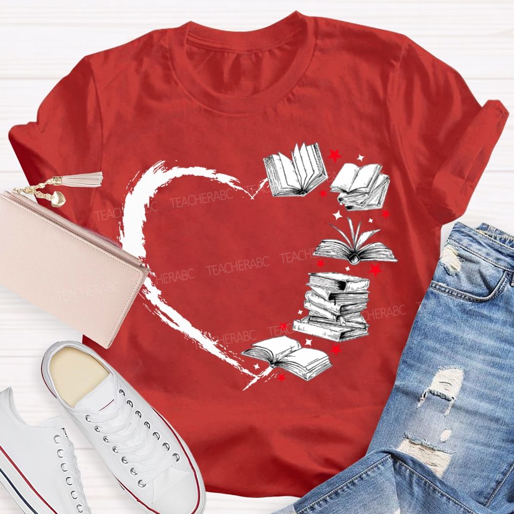 Falling In Love With Reading Heart-Shaped Books T-shirt