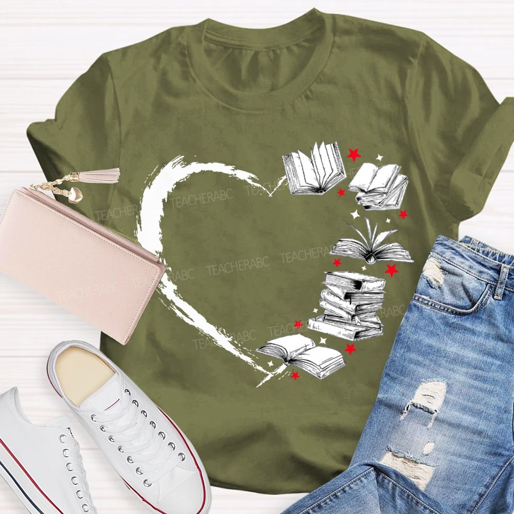 Falling In Love With Reading Heart-Shaped Books T-shirt