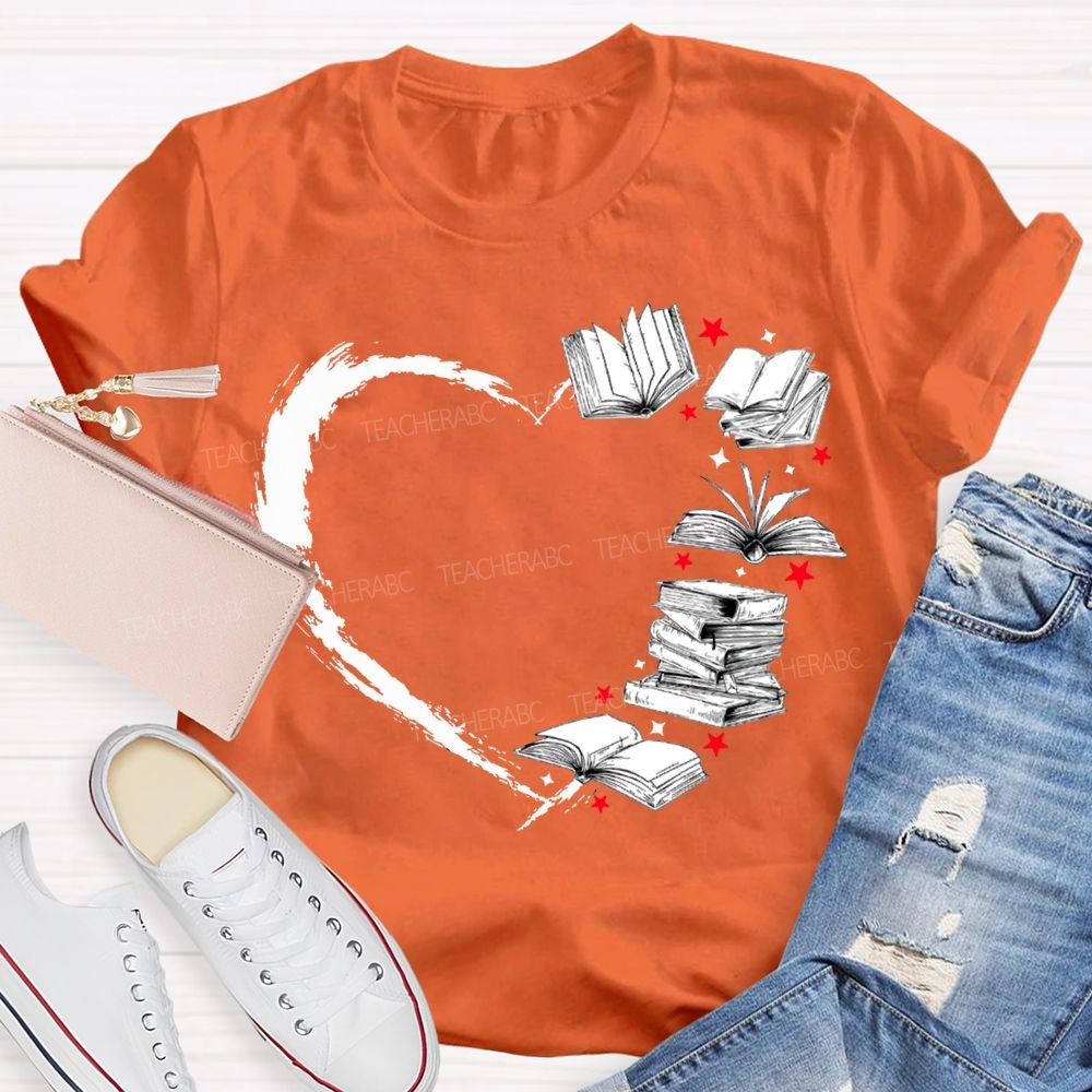 Falling In Love With Reading Heart-Shaped Books T-shirt